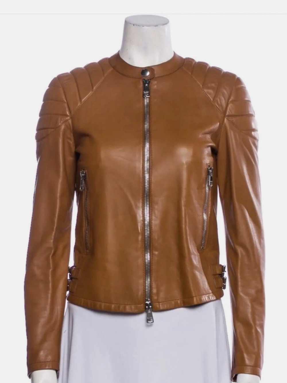 Gucci- Women’s Cognac Leather Moto Jacket